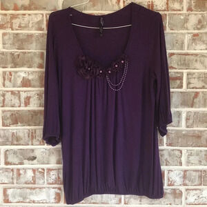 Andrea Purple Beaded Rosette  Blouse
